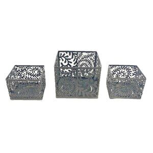 Bath & Body Works Leaves Mini Candle Holders 2 Sizes Silver Metal Square Lot 3